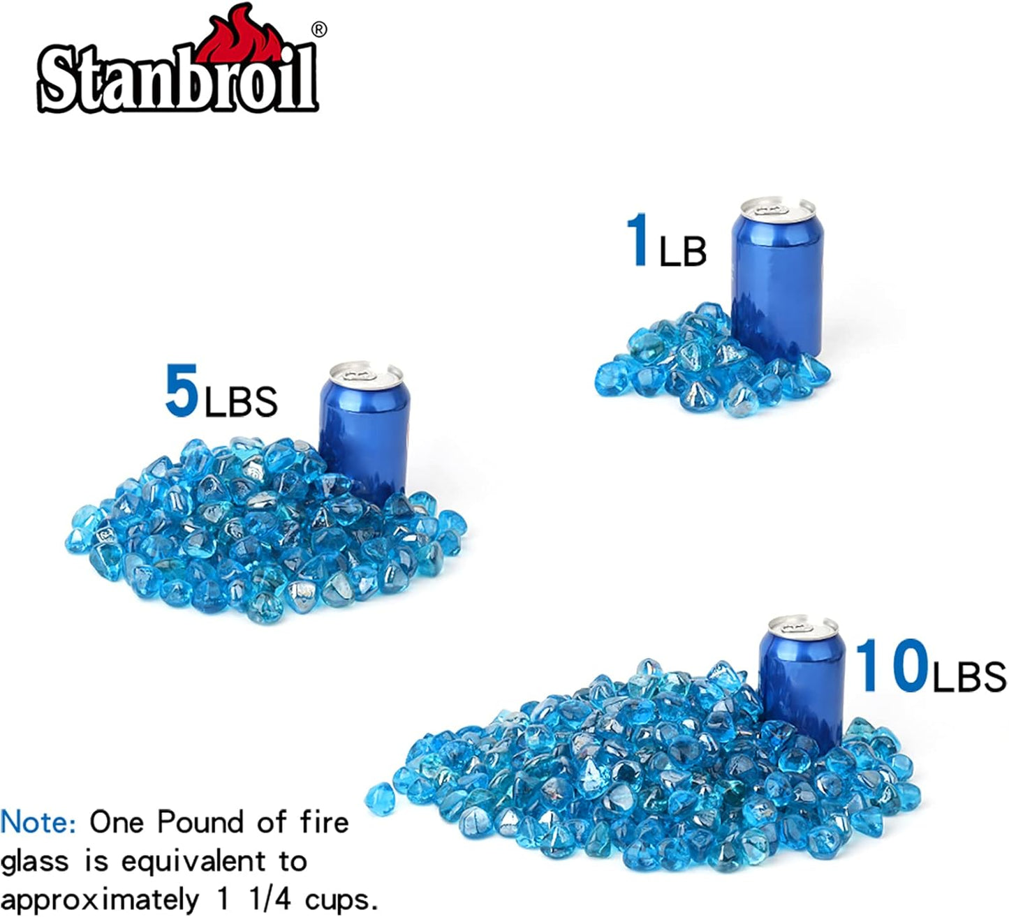 Stanbroil 10-Pound Fire Glass Diamonds - 1/2 inch Luster Fire Glass for Fireplace Fire Pit and Landscaping, Caribbean Blue Luster
