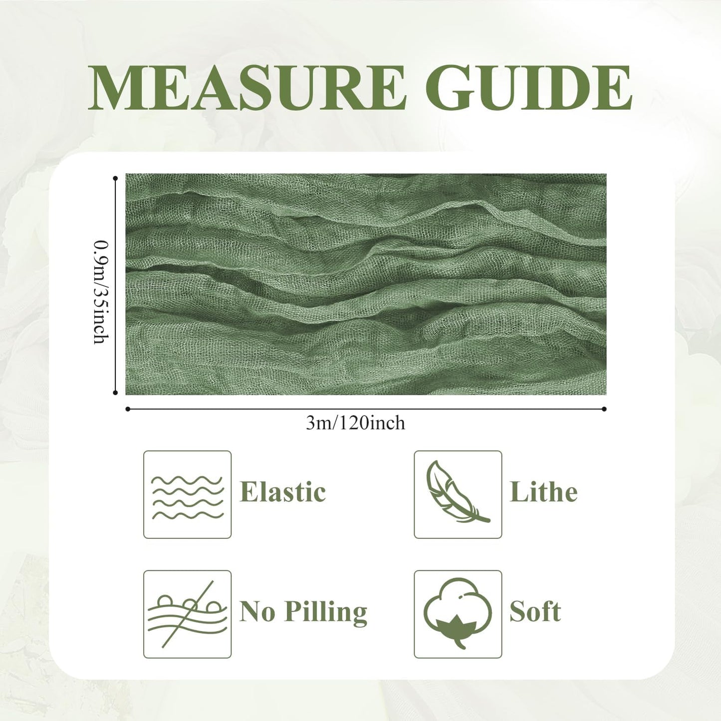 Asee'm 12pcs Cheesecloth Table Runner 120 Inches Sage Green Boho Gauze Cheese Cloth Runner 10FT Rustic Sheer Table Runners for Summer Wedding Baby Shower Holiday Party Decoration