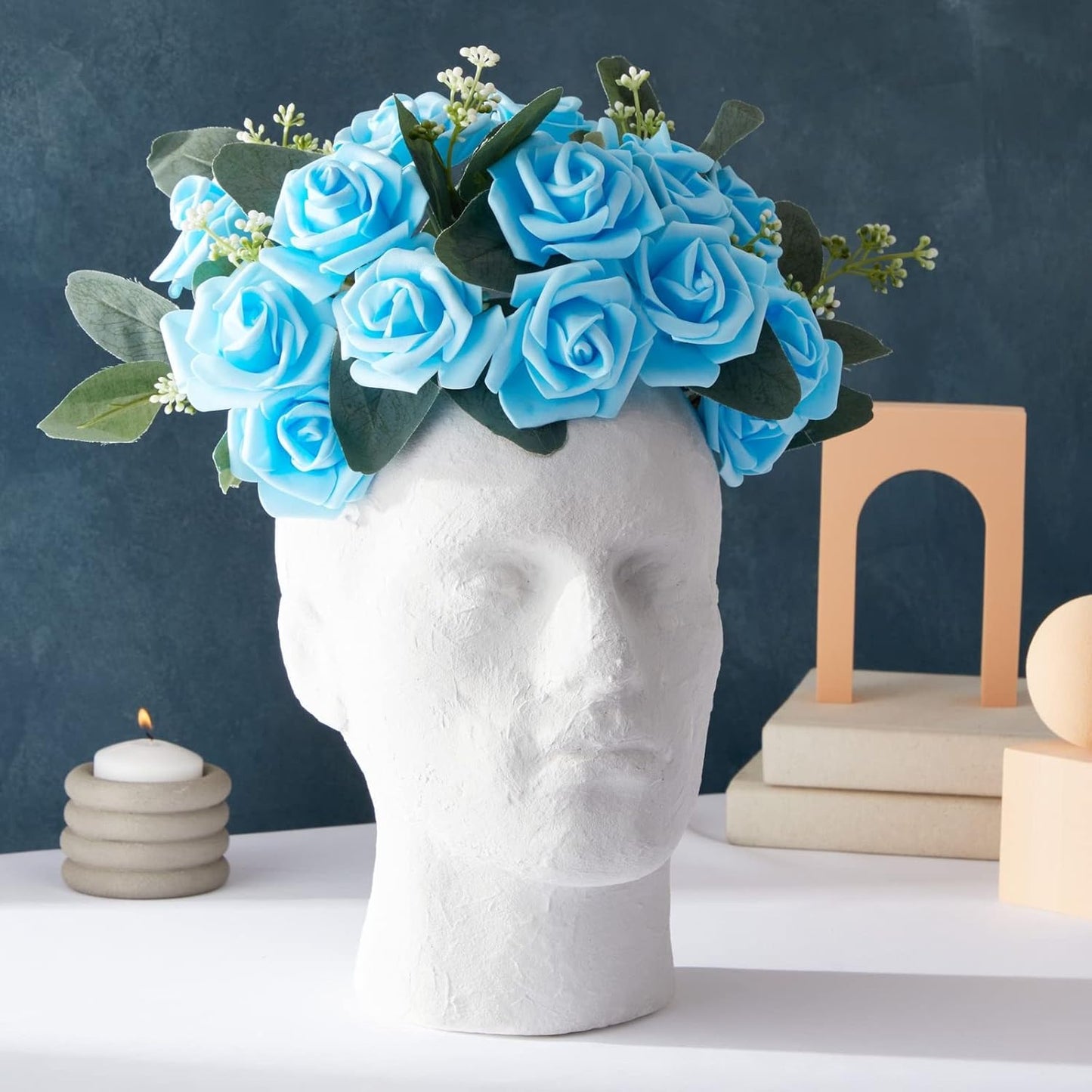 Juvale Faux Flowers for Wedding Decor - 100 Pack, 3-Inch Heads - Blue Silk Flowers - Artificial Roses for Centerpiece Table Decorations & Vase Filler