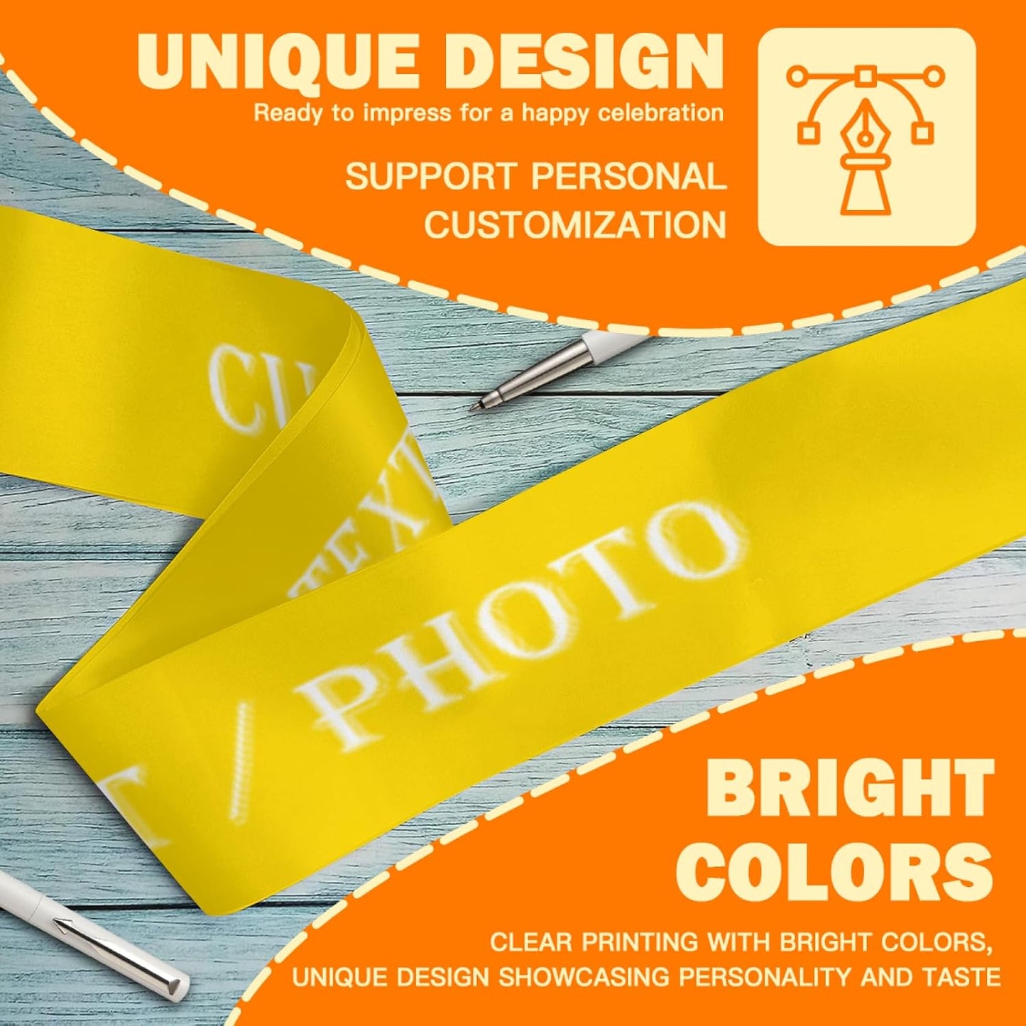 Custom Sash,Personalized Birthday Sash with Text Photo,Customized Bachelorette Sash Quote Sash Bride to Be Sash Color Optional (No decorative edge, Yellow)