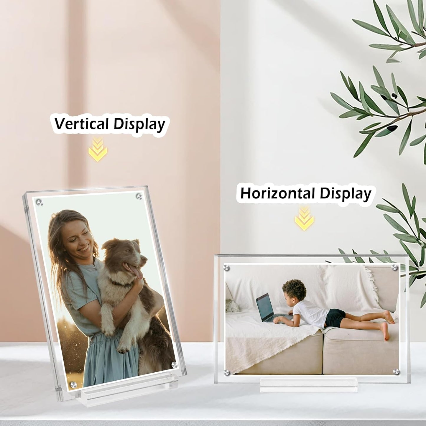 3 Pack 4x6 Magnetic Acrylic Picture Frame with Base, Both Horizontal Vertical or Slant Back Display, Double Sided Clear Photo Frame, Frameless Lucite Frames
