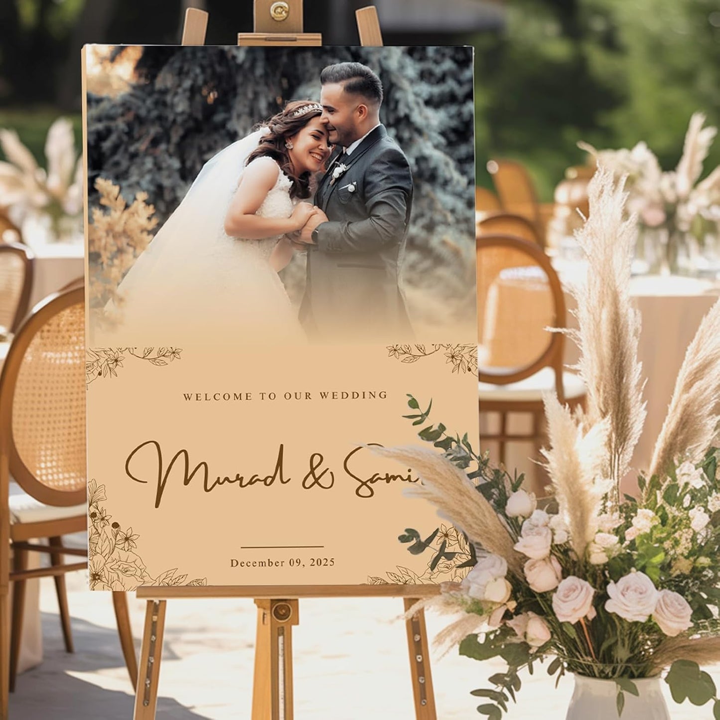 Personalized Bride & Groom Wedding Welcome Sign with Photo, Custom Picture Board for Ceremony or Reception, Canvas Poster Decor for Weddings, Anniversary, Bridal Party, Celebration
