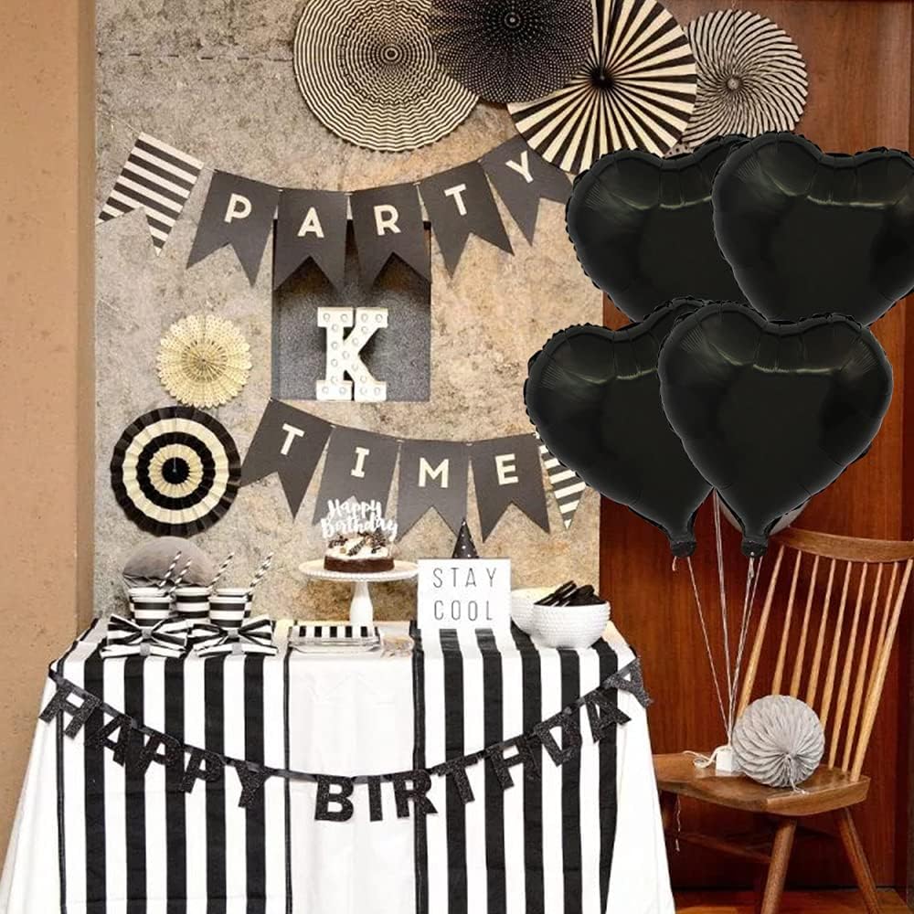 BEISHIDA 30 pcs18inch Black Heart Shape Foil Mylar Balloons for birthday party decorations, Wedding decorations, engagement party, celebration, holiday, show, party activities.