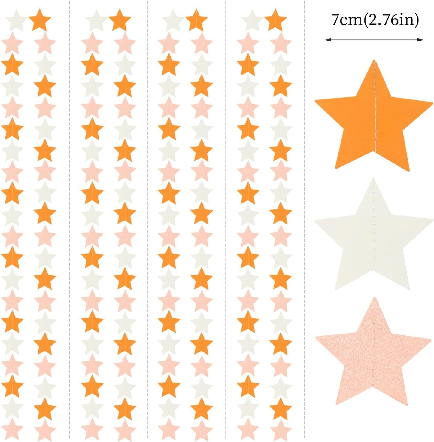 Orange-Beige Peach Party-Decorations Star Garland - 62ft Boho Fall Autumn Streamers Hanging Banner,Thanksgiving Harvest Twinkle Twinkle Little Star Baby Bridal Shower Wedding Engagement Decor Hugtmr