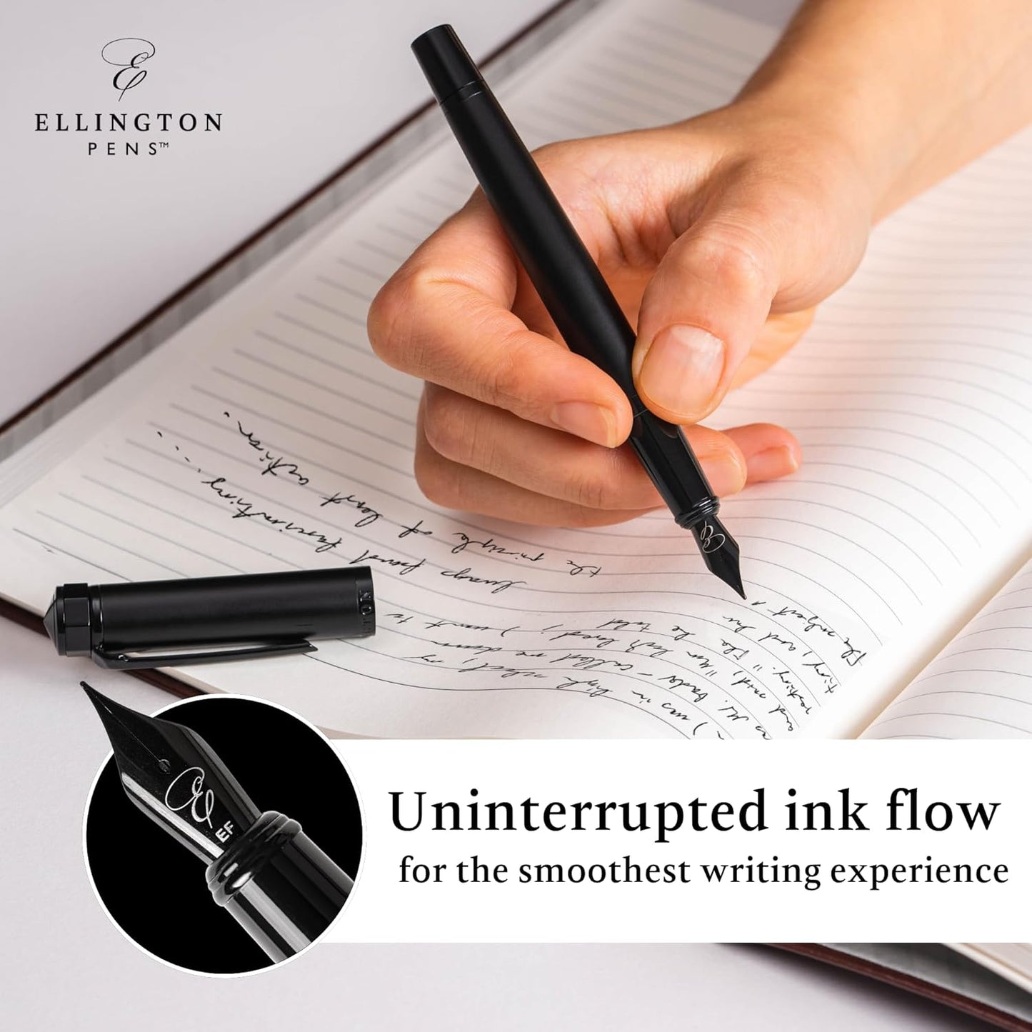 Ellington Pens Luxury Fountain Pen Set - Smooth Extra Fine Nib - Includes Refillable Ink Converter, 3 Ink Cartridges, Gift Box - Fountain Pen For Writing - Calligraphy, Journaling, Sketching