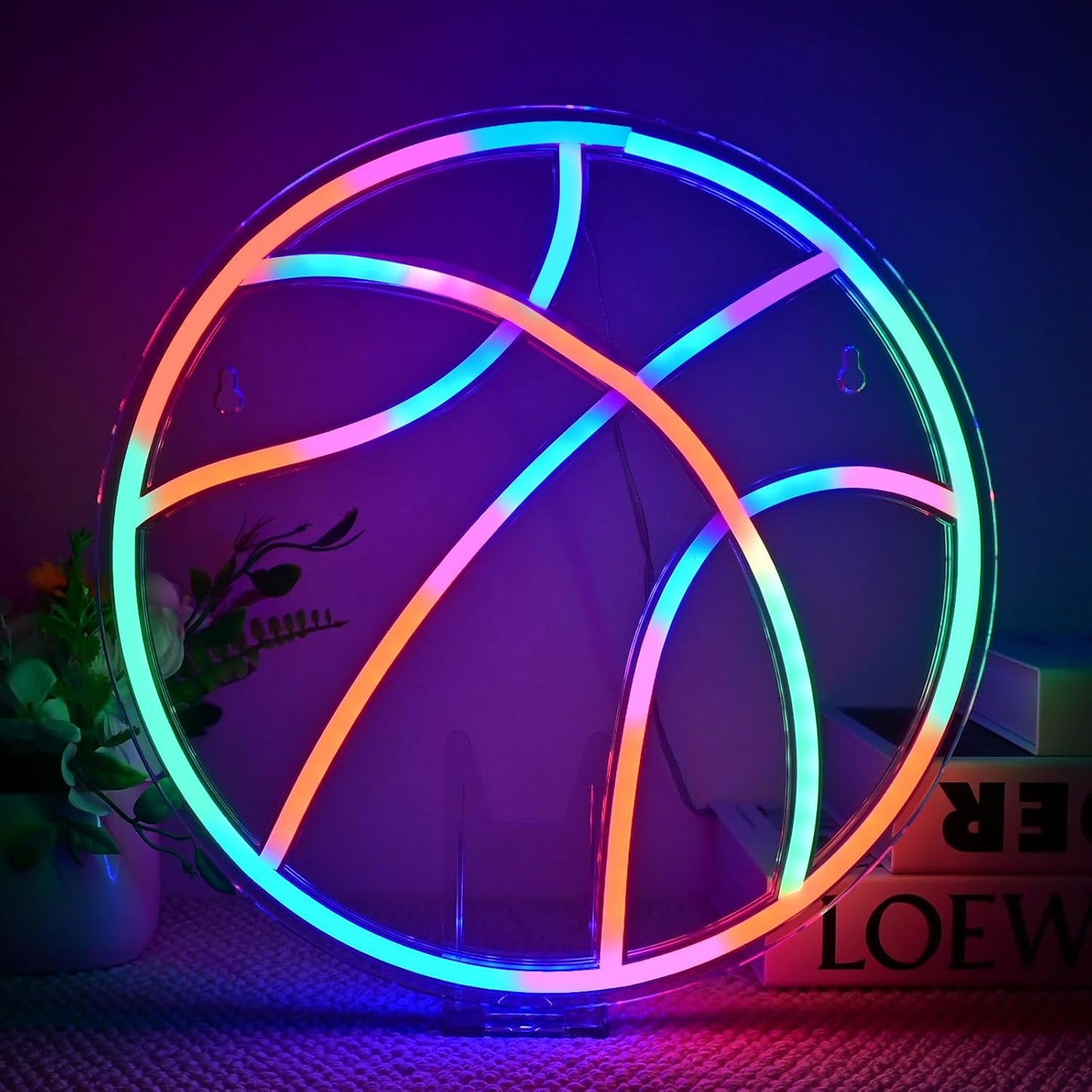 Wanxing Basketball Neon Sign with RGB Sports Neon Lights with Dynamic LED Basketball Wall Althtic Decor in College Room Light Up Themed Gym Gift for Teens in Christmas Party