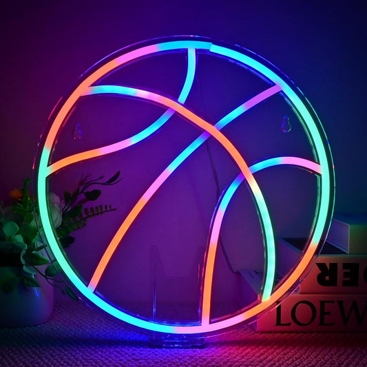 Wanxing Basketball Neon Sign with RGB Sports Neon Lights with Dynamic LED Basketball Wall Althtic Decor in College Room Light Up Themed Gym Gift for Teens in Christmas Party