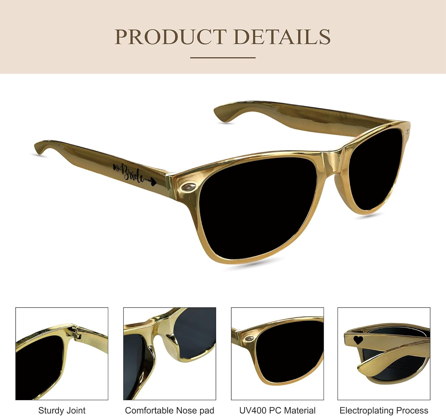 LADY&HOME 10 Pack Bachelorette Sunglasses,Bride Bridesmaid Sunglasses for Bachelorette Party Favors Bridal Shower Supplies (Gold)