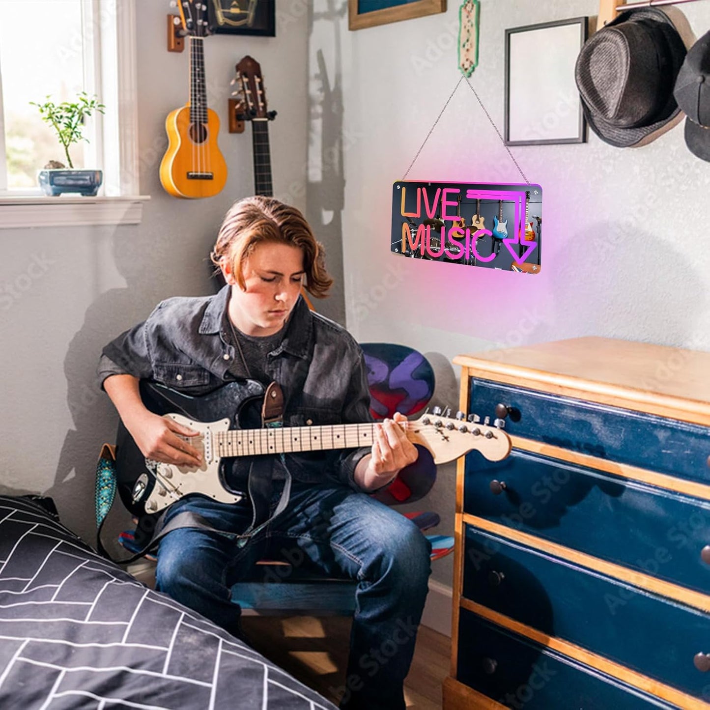 Live Music Neon Sign, Mirror LED Light Wall Décor with App-Controlled DIY Color, for Bars, Studios, Home