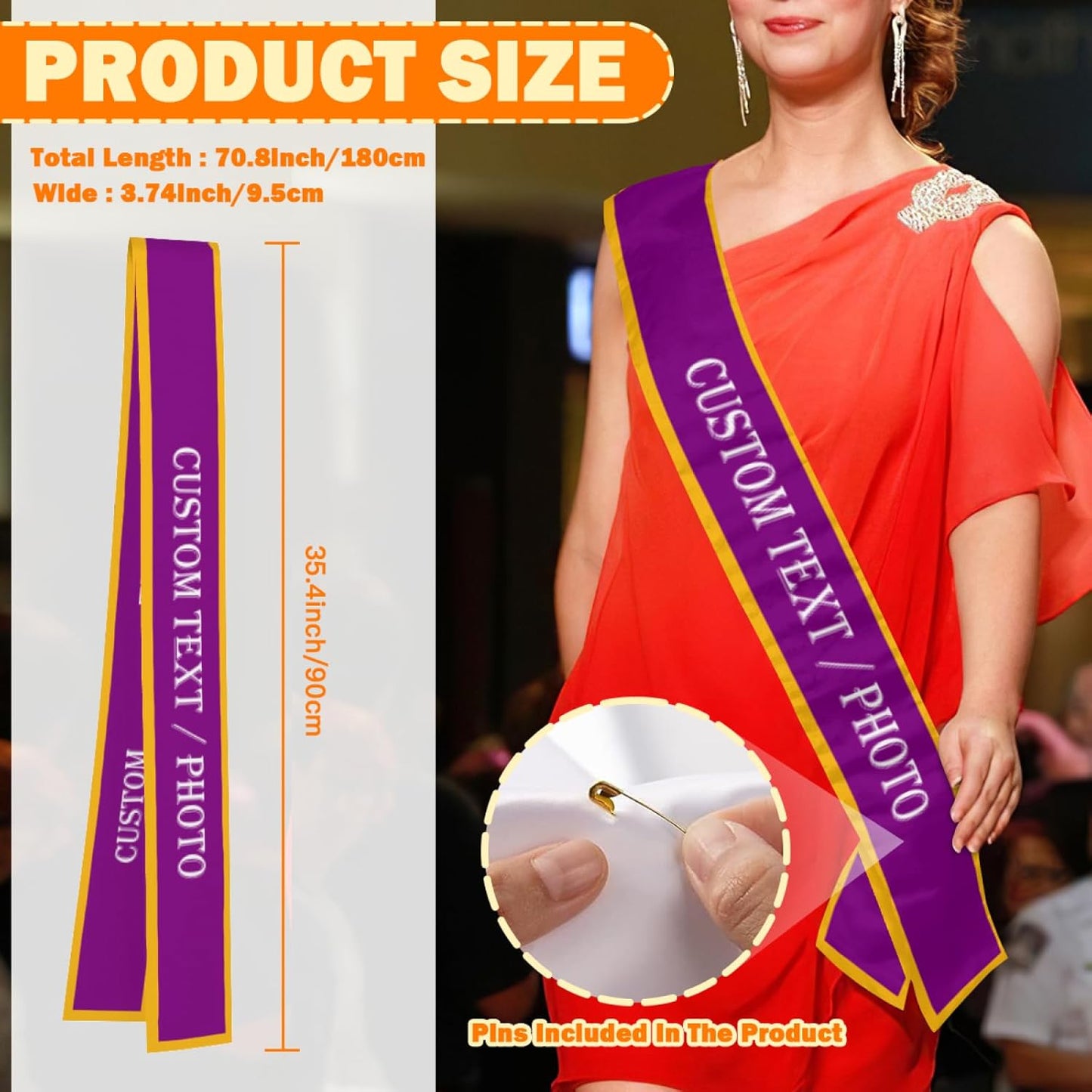 Custom Sash,Personalized Birthday Sash with Text Photo,Customized Bachelorette Sash Quote Sash Bride to Be Sash Color Optional (With decorative edge, Dark Purple)