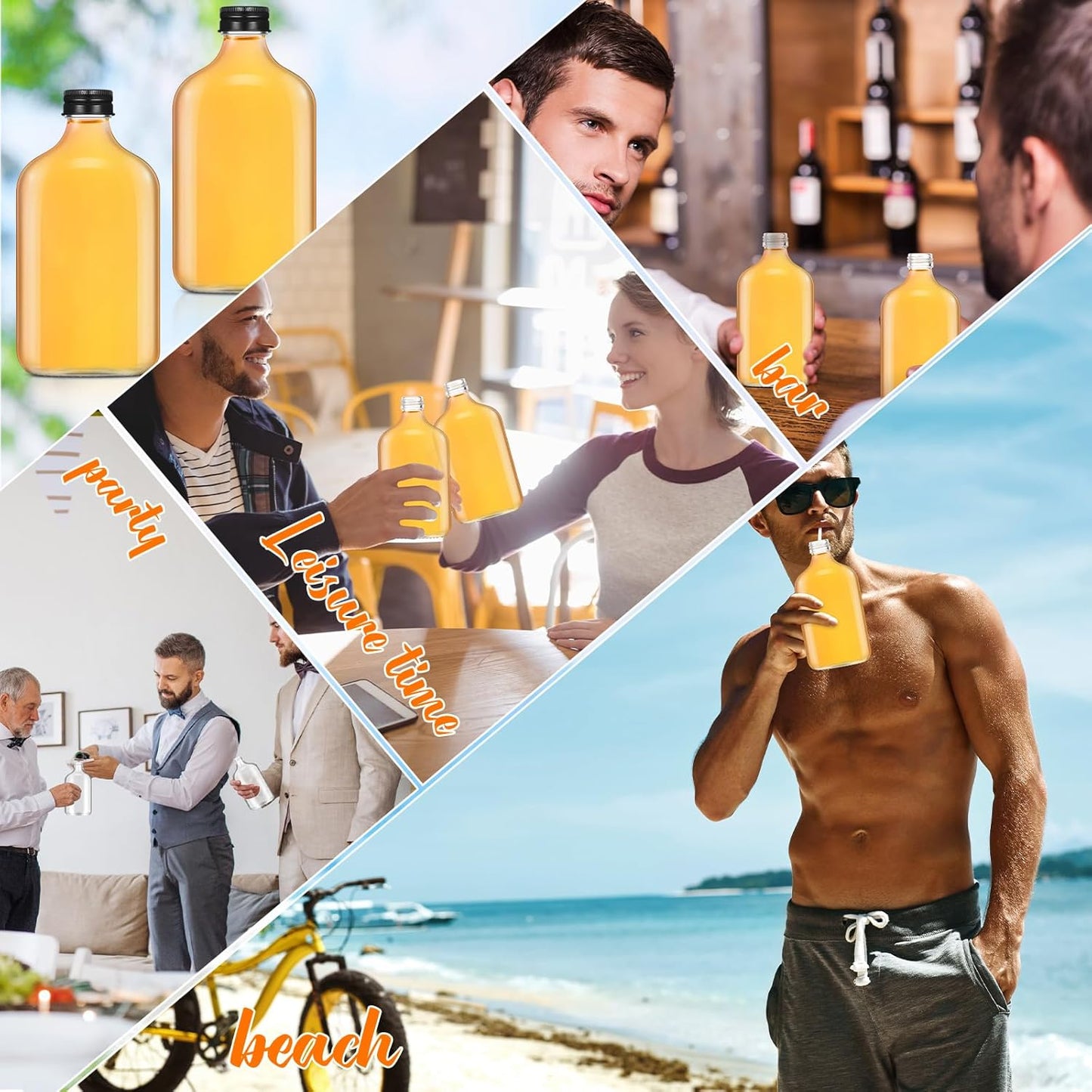 Gejoy 24 Pcs Mini Liquor Bottles Reusable Glass Flask Bottles with Black Caps Clear Empty Alcohol Shot Jars Small Champagne Jars with 4 Funnels for Wine Weddings Party Favors Christmas(8.5 oz)