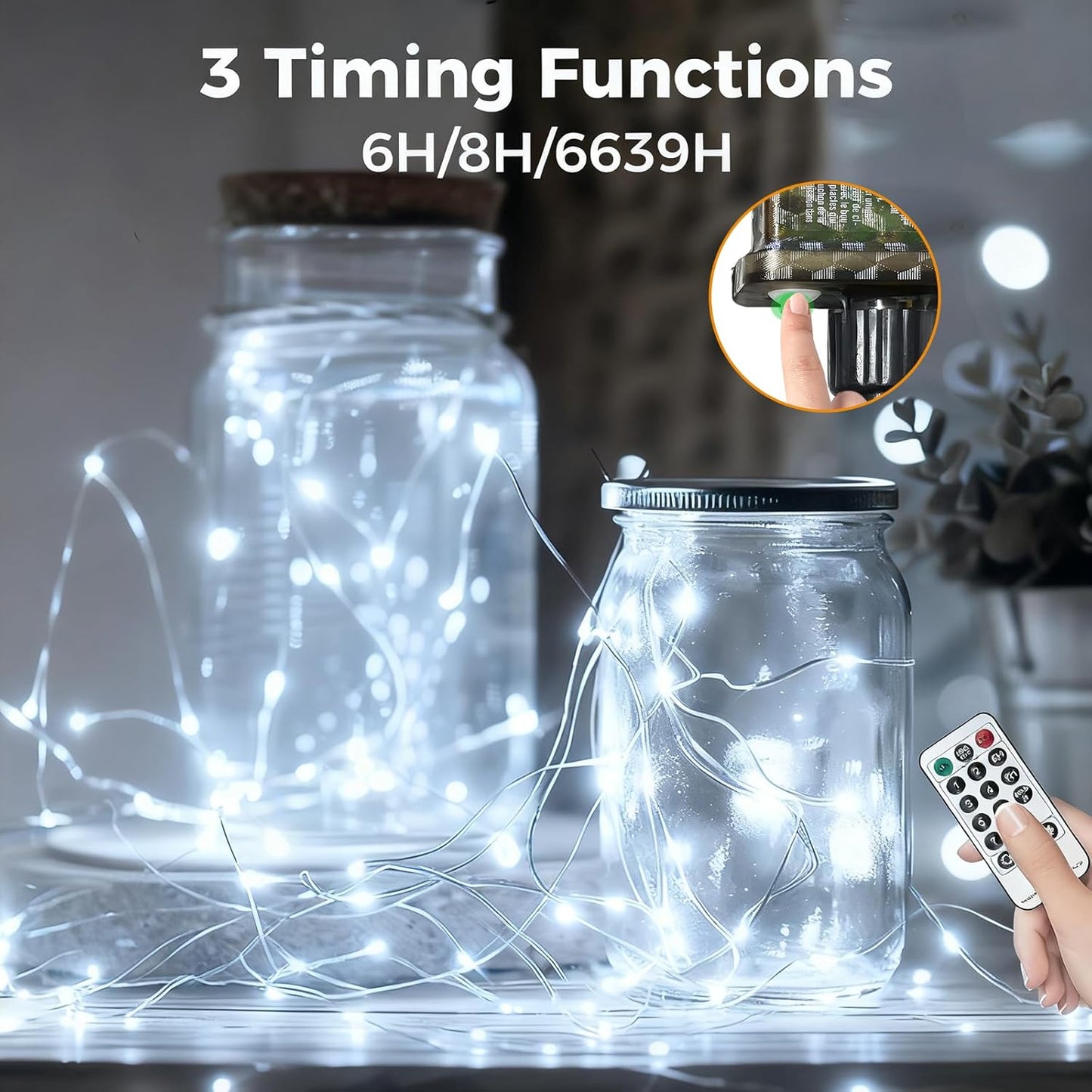 btfarm Fairy Lights Plug in with Remote, 66FT 200 LED Outdoor Twinkle Lights Waterproof with Timer, 8 Modes Indoor String Lights for Bedroom Patio Garden Wedding Christmas Decoration, Cool White