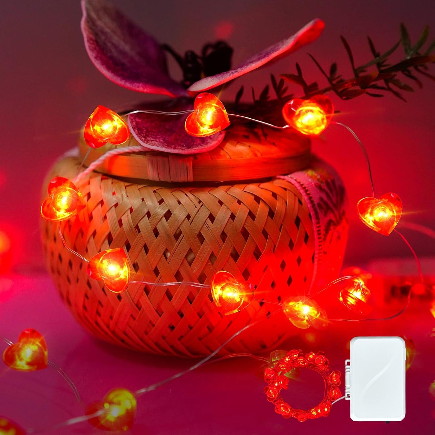 1 Pack Valentine’s Day Red Heart Fairy String Lights 16FT 50 LEDs Valentine's Day Lights Battery Powered Mother Day Decor