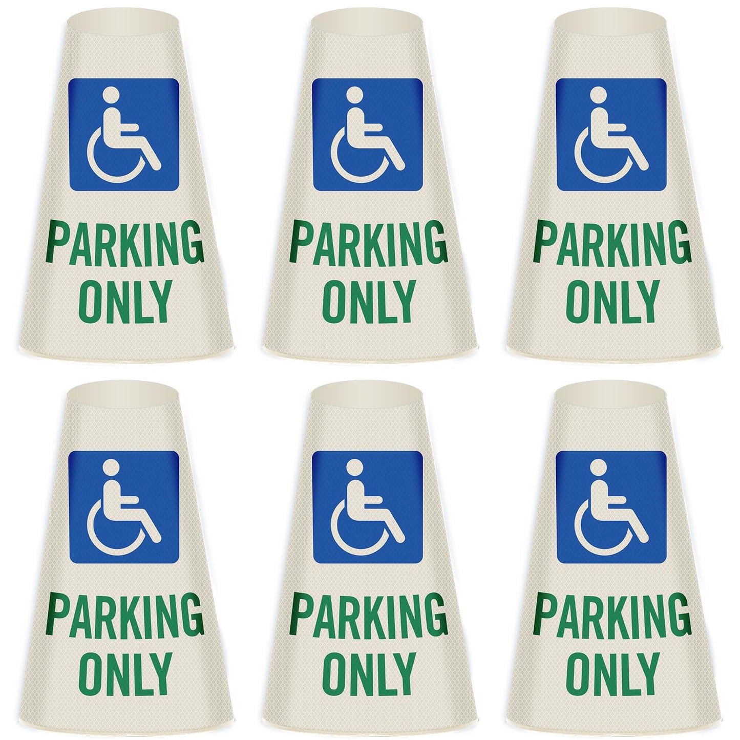 SmartSign 6-Pack "Handicapped Parking Only" Reflective Cone Message Sleeve Collar with Symbol, 360-Degree Visibility, Non-Adhesive Vinyl Signs for Traffic Safety Cones, 3-Side Print [Cone Not Included]