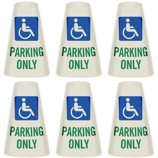 SmartSign 6-Pack "Handicapped Parking Only" Reflective Cone Message Sleeve Collar with Symbol, 360-Degree Visibility, Non-Adhesive Vinyl Signs for Traffic Safety Cones, 3-Side Print [Cone Not Included]