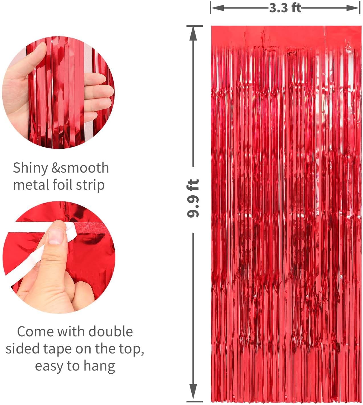 Crosize 7 Pack 3.3 x 9.9 ft Red Foil Fringe Curtains Party Decorations, Red Tinsel Curtain Backdrop for Parties, Door Streamers, Glitter Streamer Backdrop for Birthday Decoration, Preppy, Baby Shower