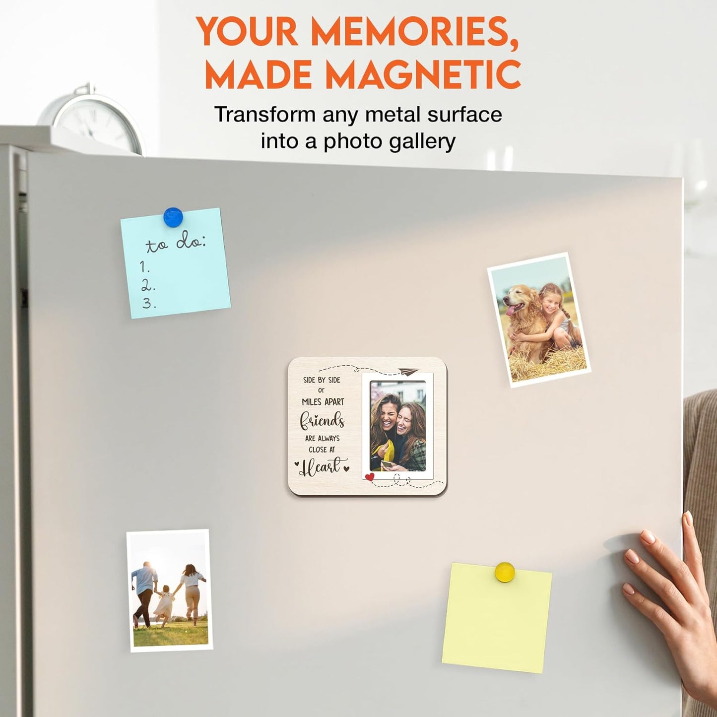 Magnetic Picture Frames - ALWAYS CLOSE AT HEART - Christmas Gift Birthday Gift for Friends, Besties - Unique Magnet Photo Frame For Women - Magnetic Frames for Refrigerator, Locker & More