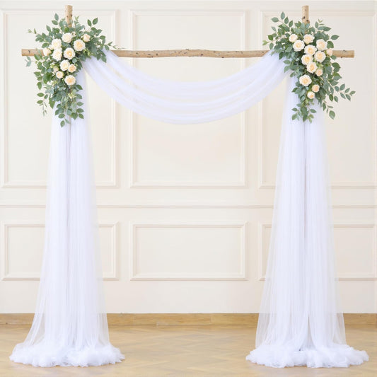 White Arch Draping Fabric for Wedding, 60" x 26Ft Chiffon Drapery Fabric Drapes Backdrop for Wedding Ceremony Baby Shower Bridal Shower Decoration(1 Panel)