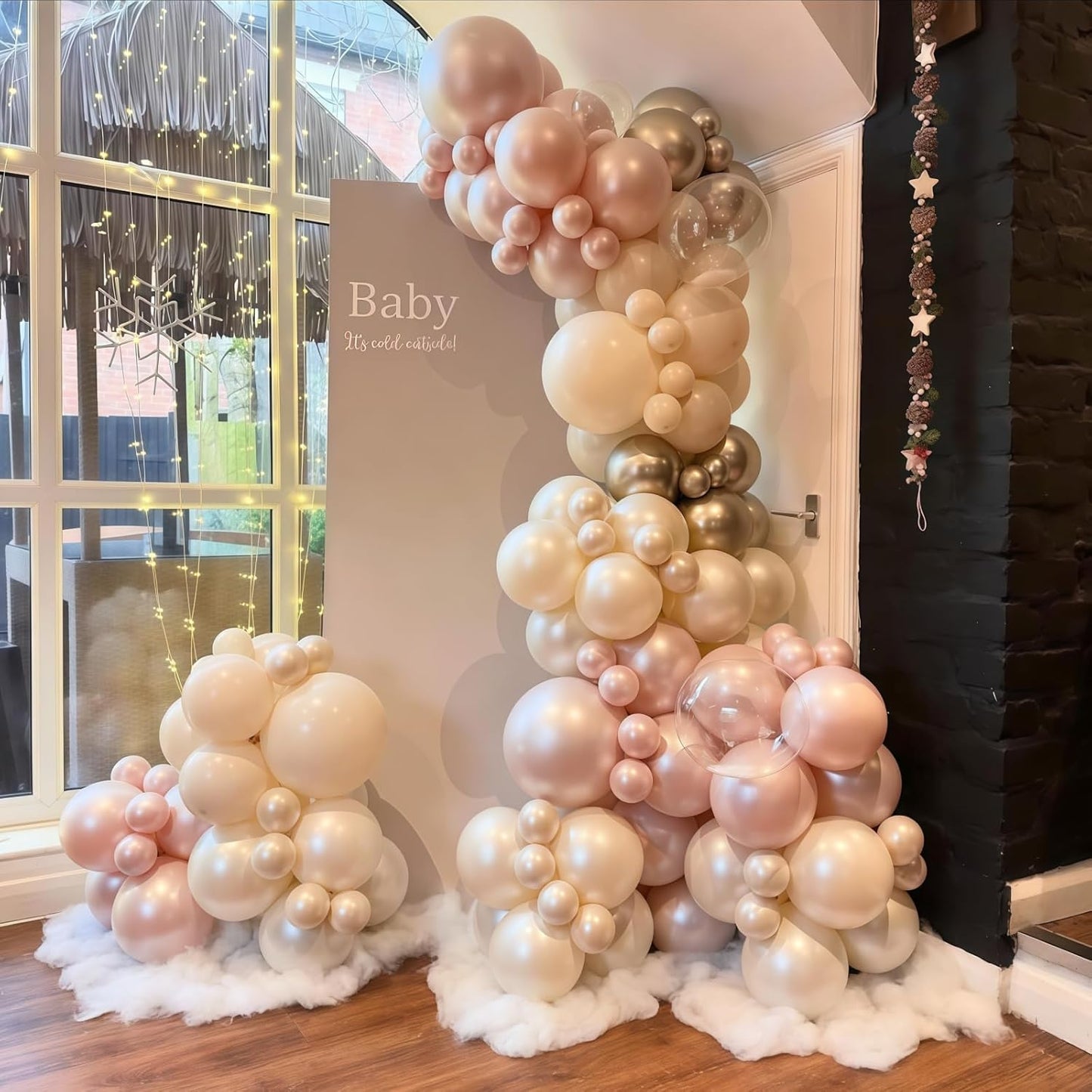 Dusty Pink and Gold Balloon, 12 Inch Double Stuffed Pearl Pastel Blush Pastel Pink Light White Metallic Gold Latex Balloons for Women Girls Birthday Baby Bridal Shower Wedding Boho Party Decorations