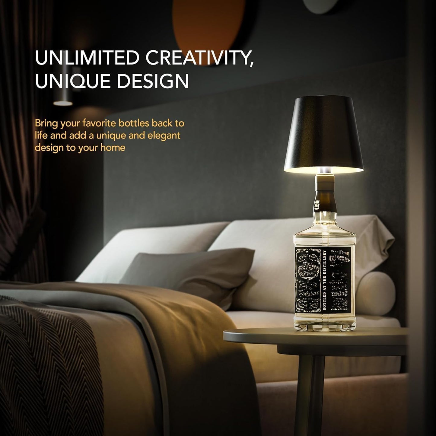 Wireless LED Bottle Lamp - 100% Waterproof, Adjustable Brightness & Light Temperature 3000-6000K, Rechargeable (Mat Gold)