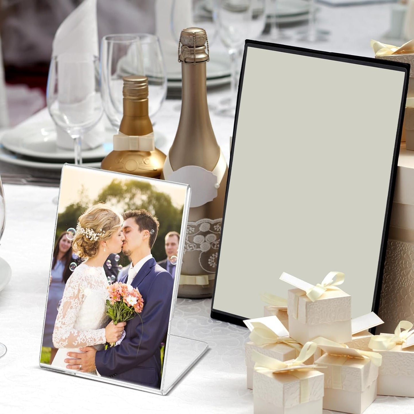 Ctosree 12 Pcs Acrylic Photo Frame L shape Slant Back Desktop Photo Frames Plastic Clear Sign Clear Acrylic Display Stand Table Top Sign for Home Office Wedding Restaurant Menu (3.5 x 5 Inch)