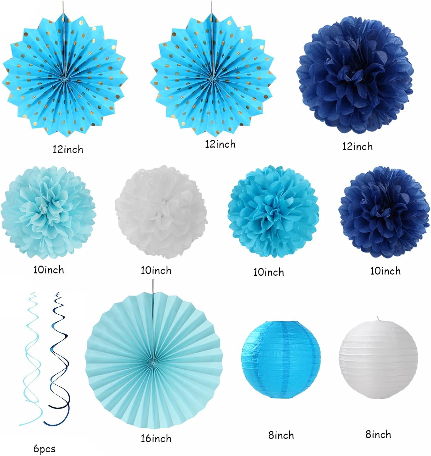 Light Royal Navy-Blue White Party-Decorations - 33pcs Kits Banner, Streamers Tassel Garland,Tissue Pom Poms Honeycomb, Paper Lantern Fans,Birthday Bachelorette Bridal Wedding Baby Shower Decor Hugtmr
