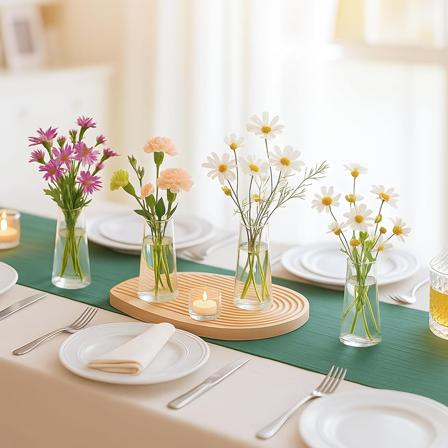 Glass Bud Vases for Centerpieces, Small Flower Vase in Bulk Set of 10, Modern Clear Mini VaseS for Rose Tulip, Wedding Party Dining Table Decor