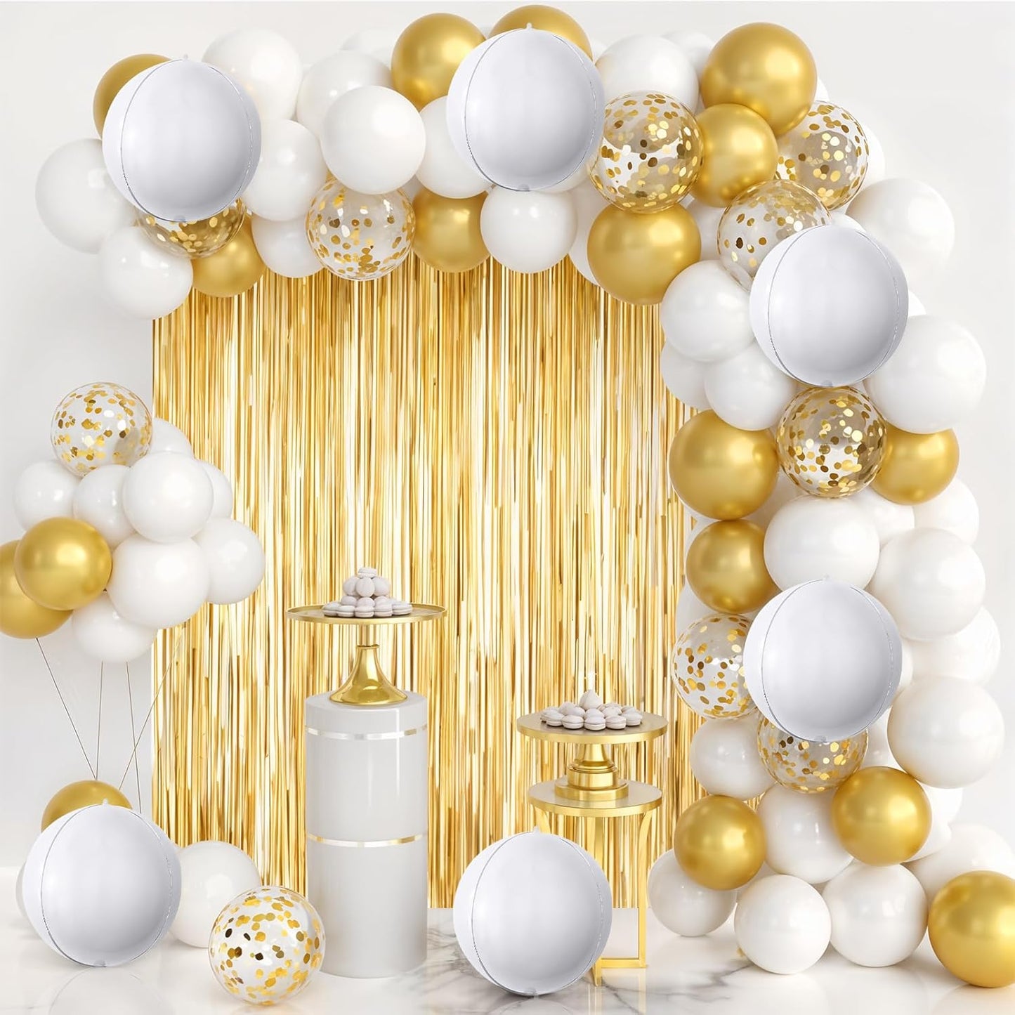 6Pcs White Round Foil Balloons,Giant 4D Round Ball Balloons,22 Inch Metallic White Balloon for Birthday Wedding Graduation Prom Party Decorations