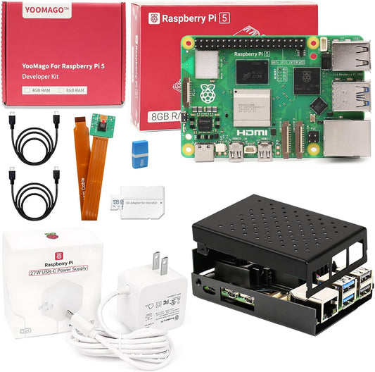 Raspberry Pi 5 Starter Kit with Pi 5 8GB RAM Board, 27W USB-C Power Supply, 128GB Card, Aluminum Case