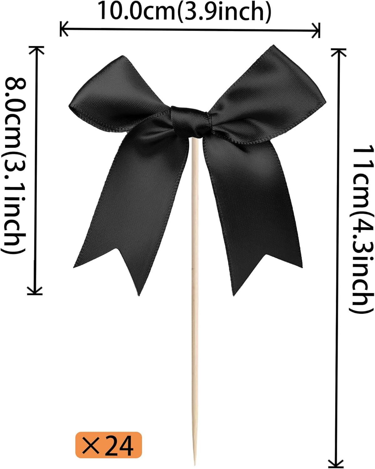 24 PCS Bow Cupcake Toppers Bowknot Cake Toppers Bow Cupcake Picks Bowknot Birthday Party Decorations Bow Cake Dessert Picks for Wedding Bridal Engagement Baby Shower Birthday Party Supplies Black