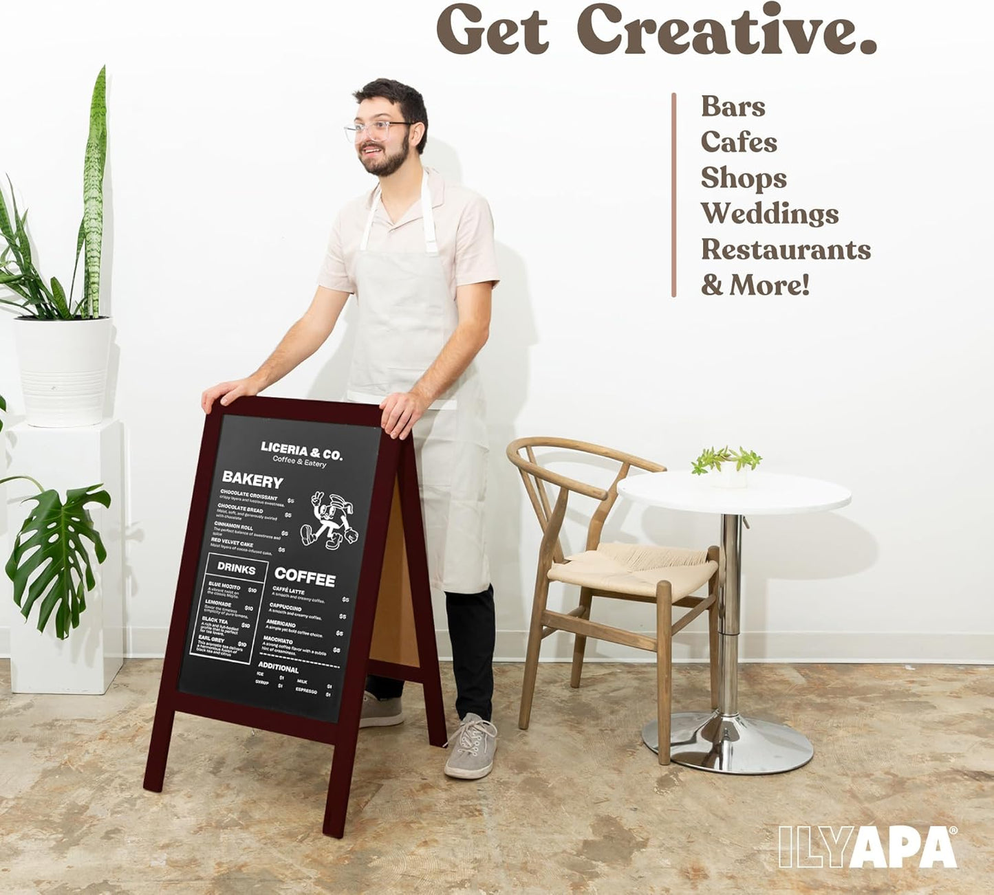 Ilyapa Wooden A-Frame Sign with Eraser & Chalk - 40 x 20 Inches Magnetic Sidewalk Chalkboard – Stained Wood Menu for Restaurant, Business or Wedding