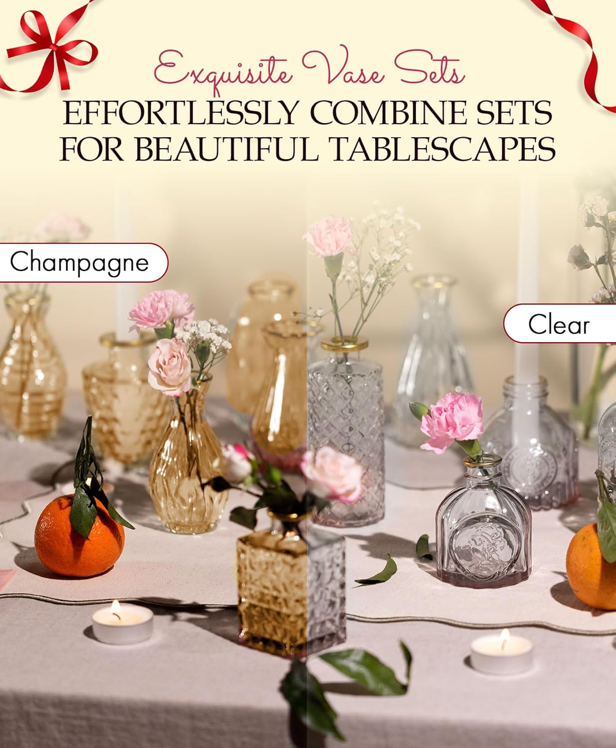 Premium Heirloom Hills Bud Vases for Home Decor, Crystal Clear Glass Flower Vase Set of 30 with Hand-Painted Gold Rims, Small Vases for Centerpieces and Wedding Decorations (Clear, Set of 30)