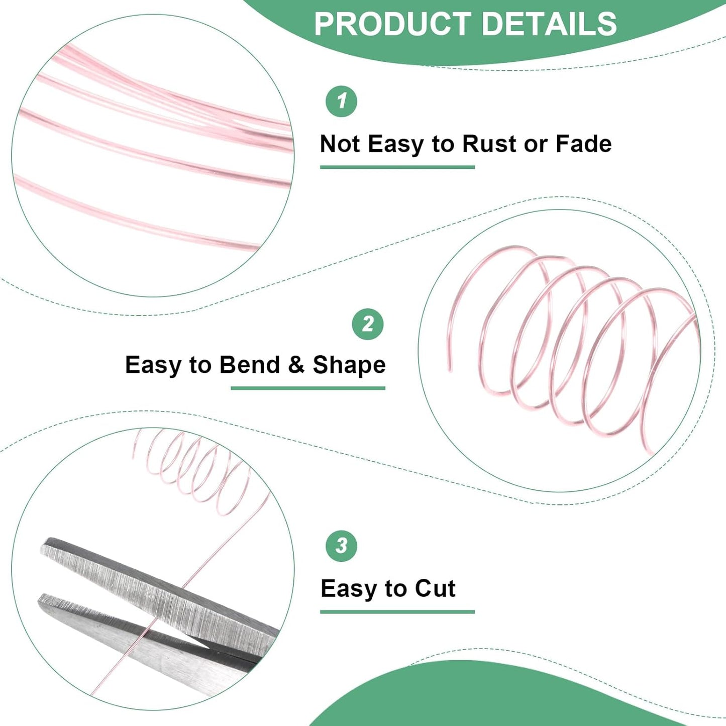 0.5 mm/24 Gauge Copper Wire for Jewelry Making, 20.3FT Copper Beading Craft Wire for Jewelry/Weaving/DIY Crafting/Planting, Color-Retaining [6.2M, Rose Gold]