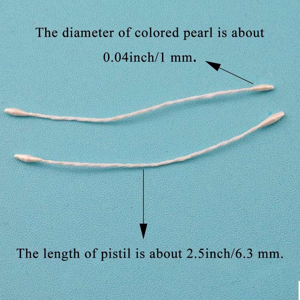 HAHIYO 1000Pcs 1mm White Pearl Double Head Flower Pistil for Flower Making Scrapbook Decoration - Mini Handmade Artificial Pistil Pearlized Floral Stamen Pollen