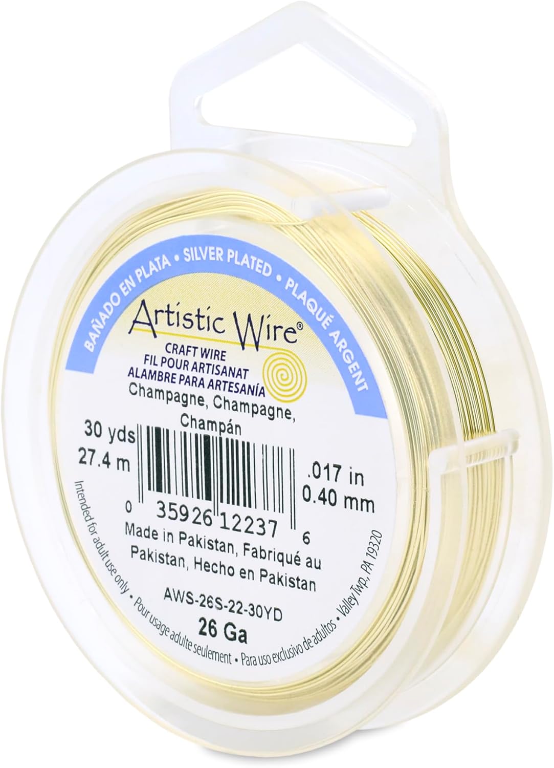 Artistic Wire, 26 Gauge Silver Plated Tarnish Resistant Colored Copper Craft Wire, Champagne, 20 yd