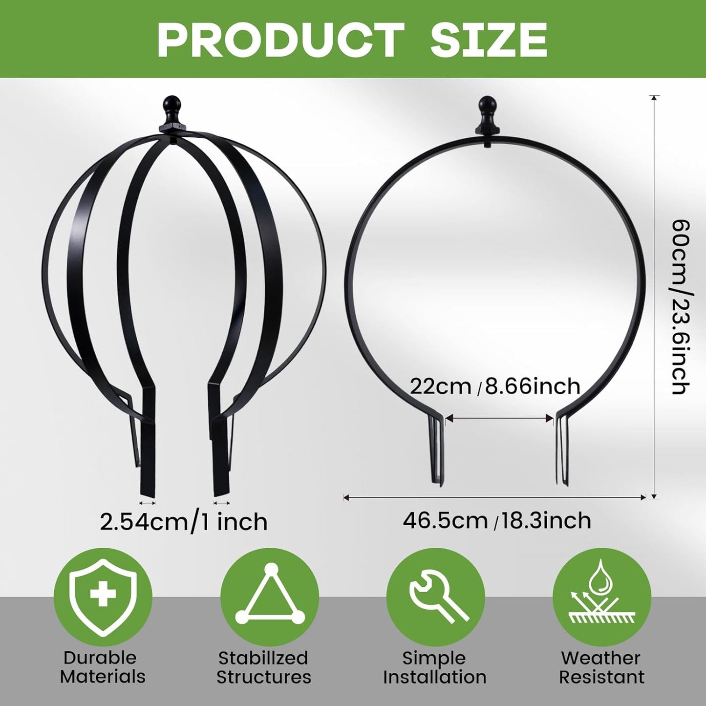 Large Round Black Metal Garden Trellis 18"x22" for Climbing Plants - Indoor/Outdoor Flower Lattice Topiary Frame - Ideal for Potted Plant Decor - Outdoor Garden Decor and Courtyard Gift