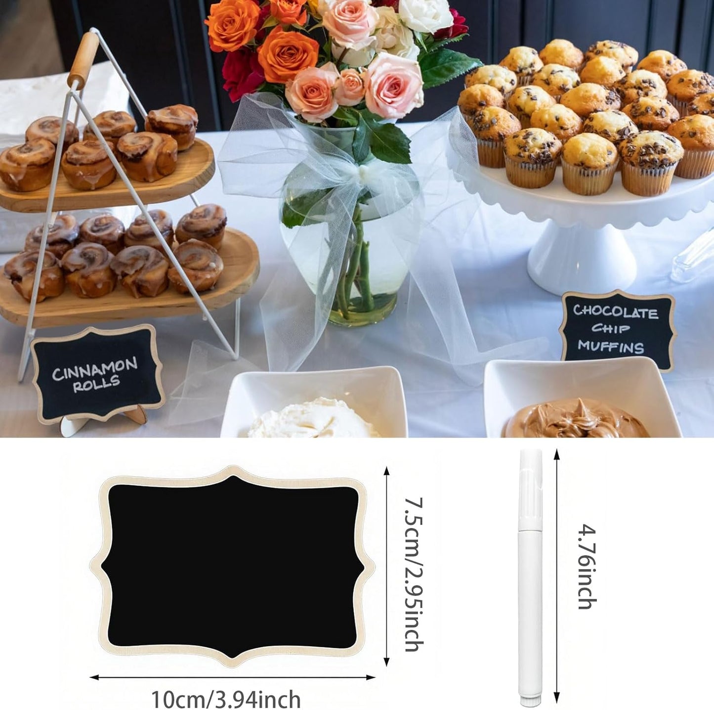 24 PCS Mini Chalkboard Signs with Stand,Food Labels for Party Buffet, Food Tag/Name Card for Wedding Table, Name Tag Drink Labels Taco/Candy Bar/Bake Sale Food Sign, Catering Supplies Buffet Display