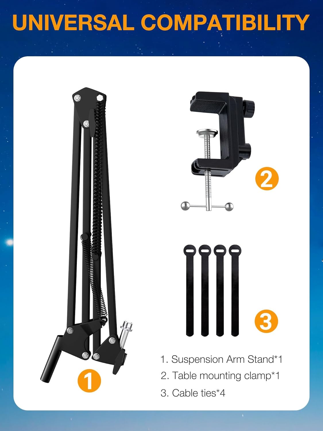 QuadCast Boom Arm, Mic Arm for Blue Yeti HyperX QuadCast SoloCast Fifine AM8 and Most Microphone, Mic Stand Desk with 3/8" to 5/8" Adapter by SUNMON