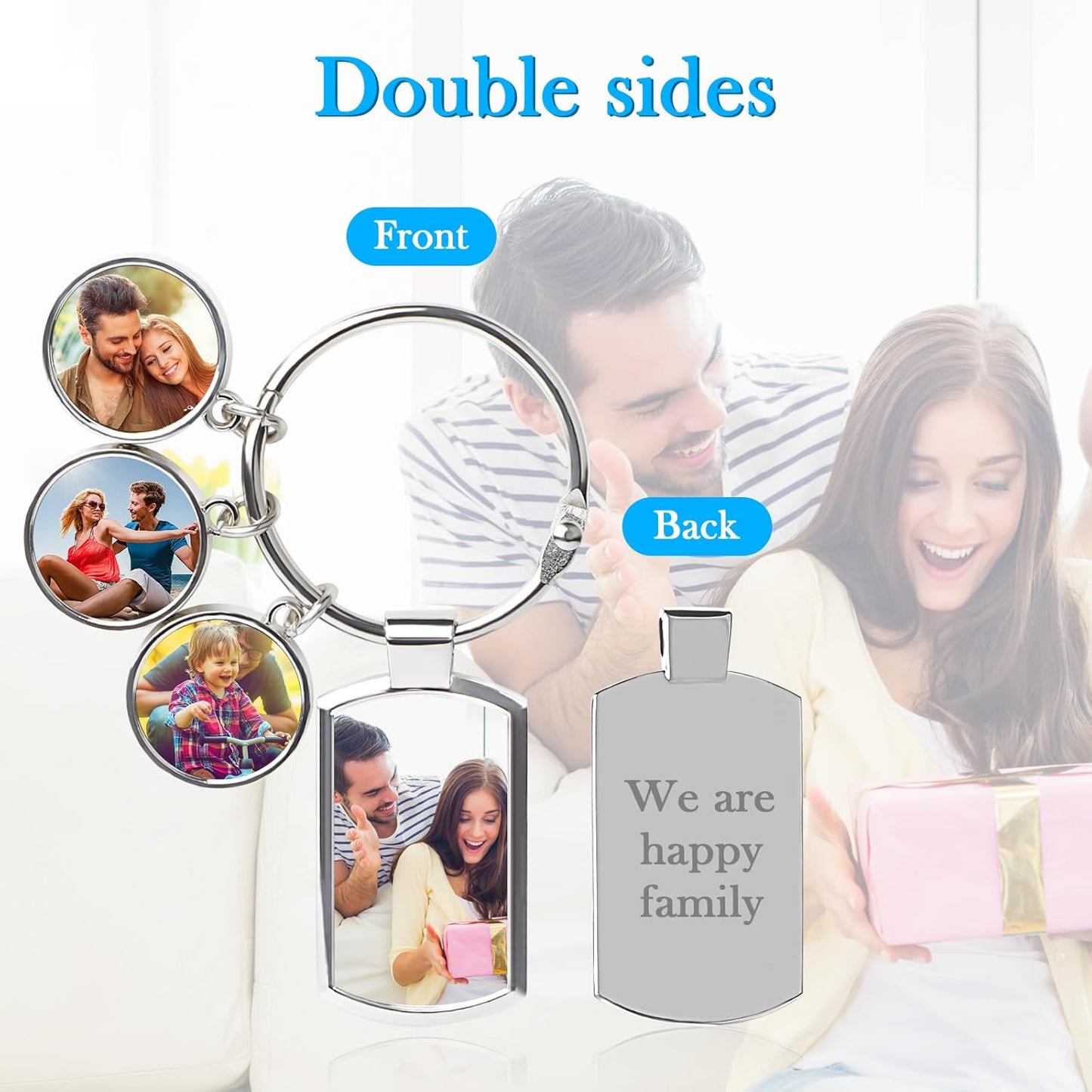 Double Side Custom Keychain with Picture Personalized Engraving Photo Text Customized Gifts for Men Women