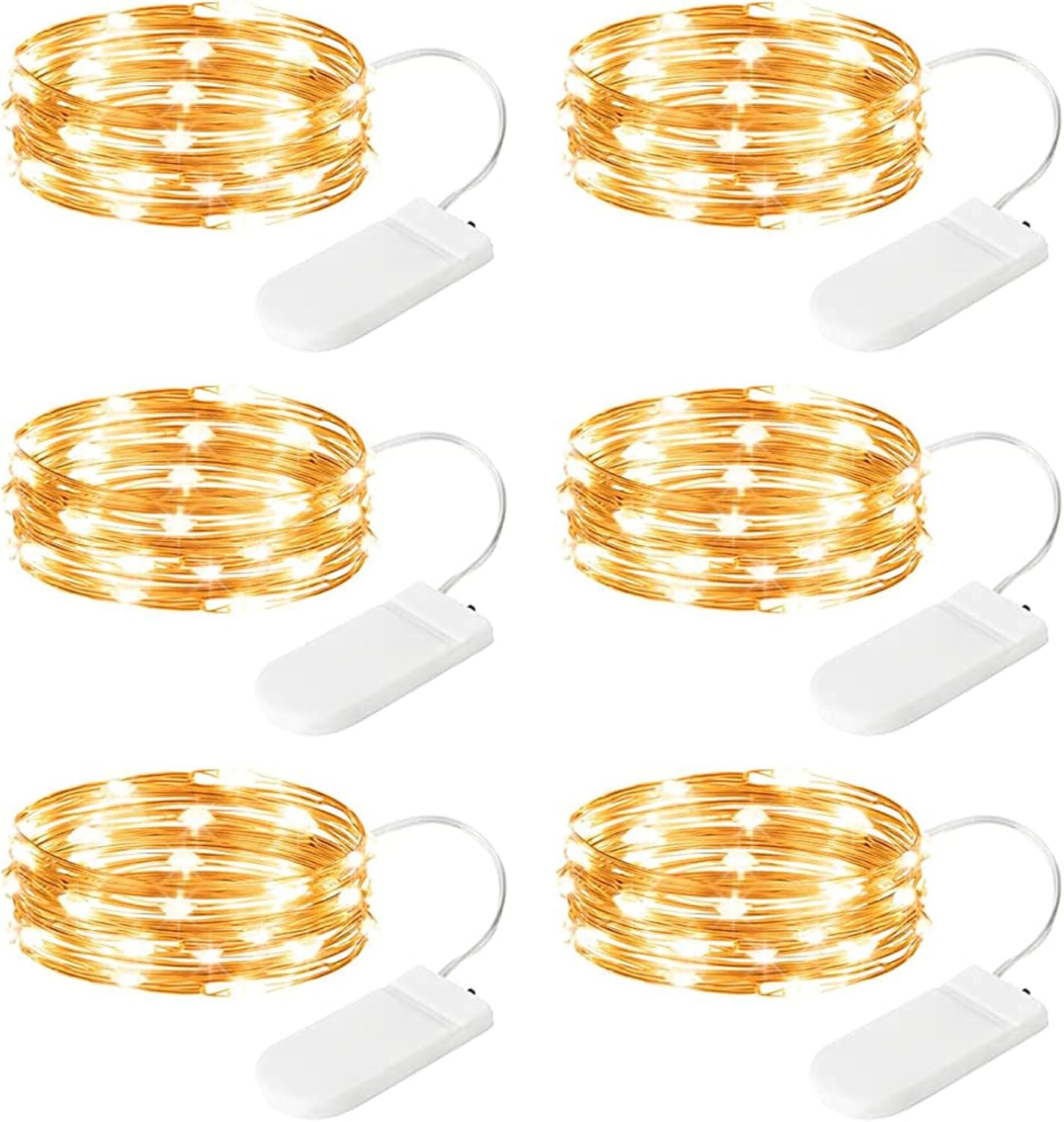 Minetom 6 Pack Fairy Lights Battery Operated String Lights - 7ft 20 LED Waterproof Silver Wire Firefly Lights Waterproof for DIY Crafts Wedding Décor Table Centerpieces Mason Jars Party