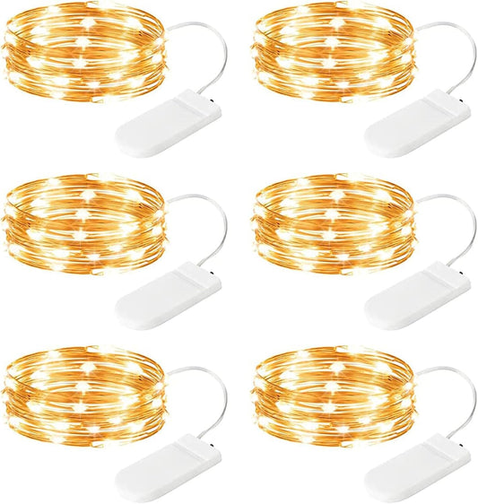 Minetom 6 Pack Fairy Lights Battery Operated String Lights - 7ft 20 LED Waterproof Silver Wire Firefly Lights Waterproof for DIY Crafts Wedding Décor Table Centerpieces Mason Jars Party