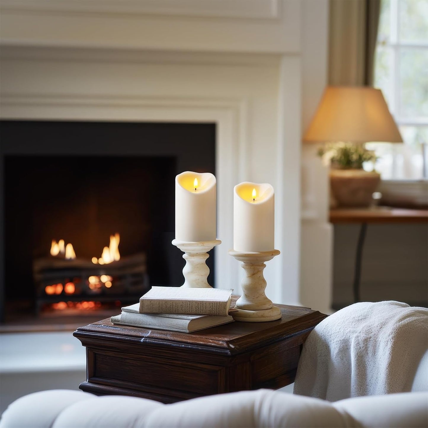 Amagic 4” x 6” Waterproof Outdoor Flameless Candles with Remote, Large LED Candles Battery Operated with Timer, Flickering Fake Pillar Candle for Patio Yard Porch Decor, Ivory White, Set of 2