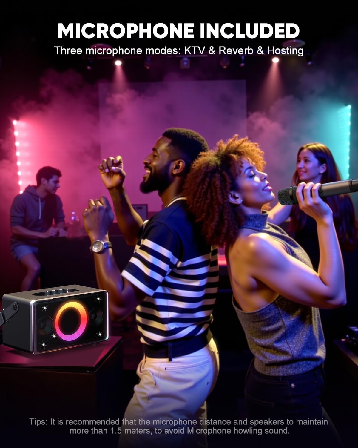 GFEEN Portable Bluetooth Speaker: 200W Peak, Deep Bass, 15H Playtime, Large Party Wireless Speakers, Powerful Loud Sound, Light Show, Fast Charging for Outdoor, Backyard, Home(Silver with 1Mic)