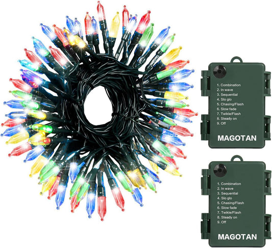 Christmas Lights 50 LED String Lights Battery Operated Clear Mini Lights18ft with Timer for Thanksgiving Day Wreath Christmas Tree Indoor Outdoor Decoration, Waterproof, Multicolor 2Pack