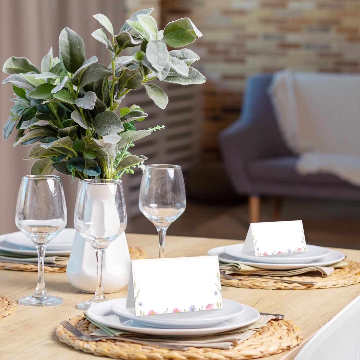 25 Pack Flower Place Cards, Editable Name Cards for Table Setting, Tent Cards Food Label for Dinner Party, Bridal Shower, Wedding, Baby Shower and Events -T06