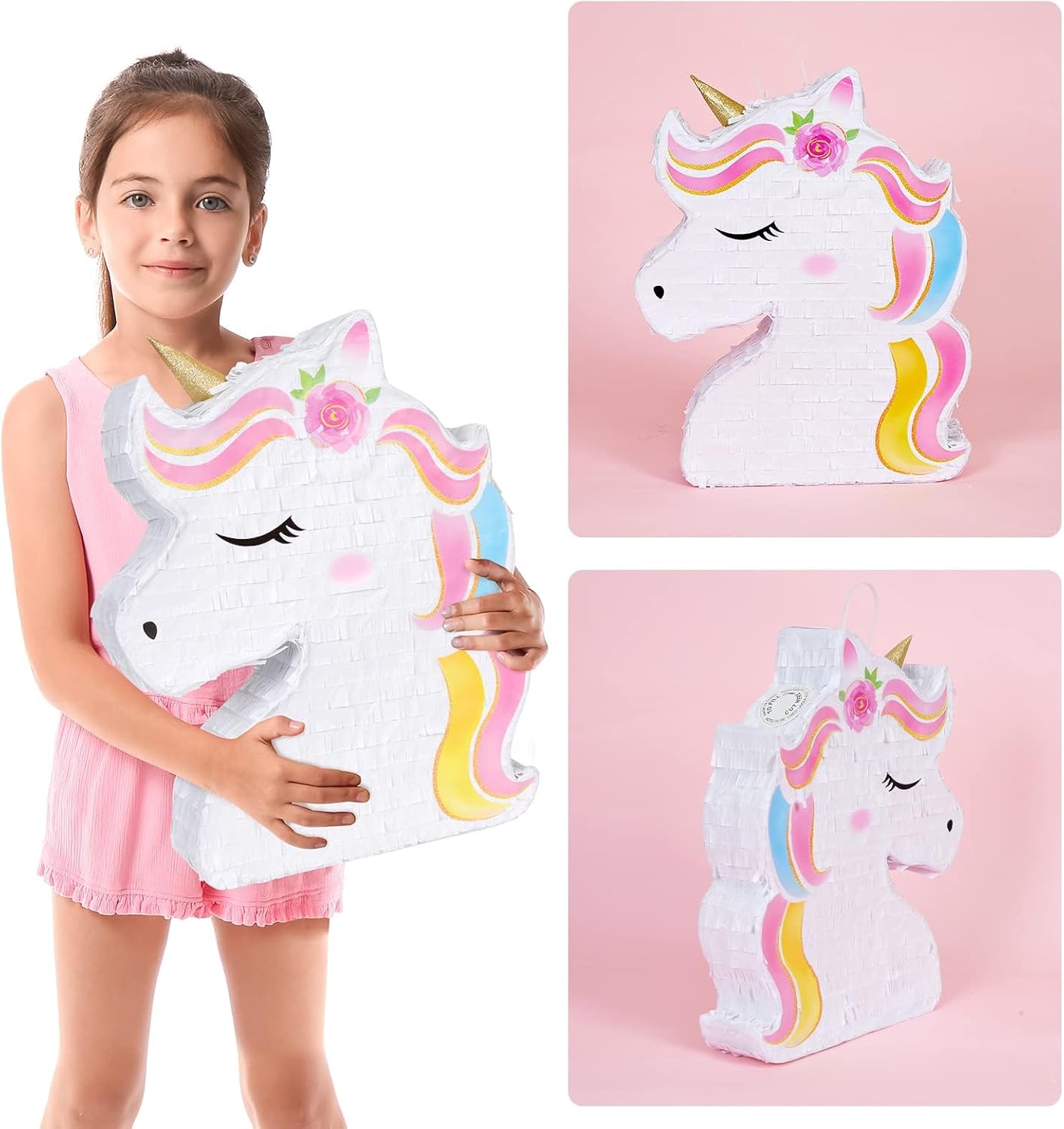 WERNNSAI Unicorn Piñata - Unicorn Party Supplies Piñata Bundle with Blindfold and Bat for Girls Kids Rainbow Unicorn Theme Birthday Party Game Decorations (15.7" x 12.2" x 3.1")