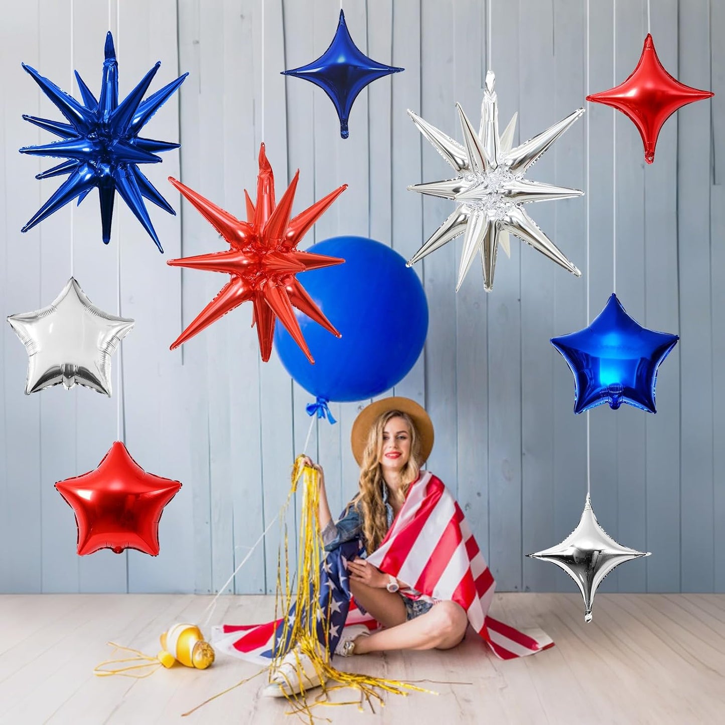 Star Balloons, 22in Red White and Blue Star Balloons Foil 10in 4-Pointed & Pentagram Balloon for 4th of July Independence Day Birthday Party Patriotic Decoration