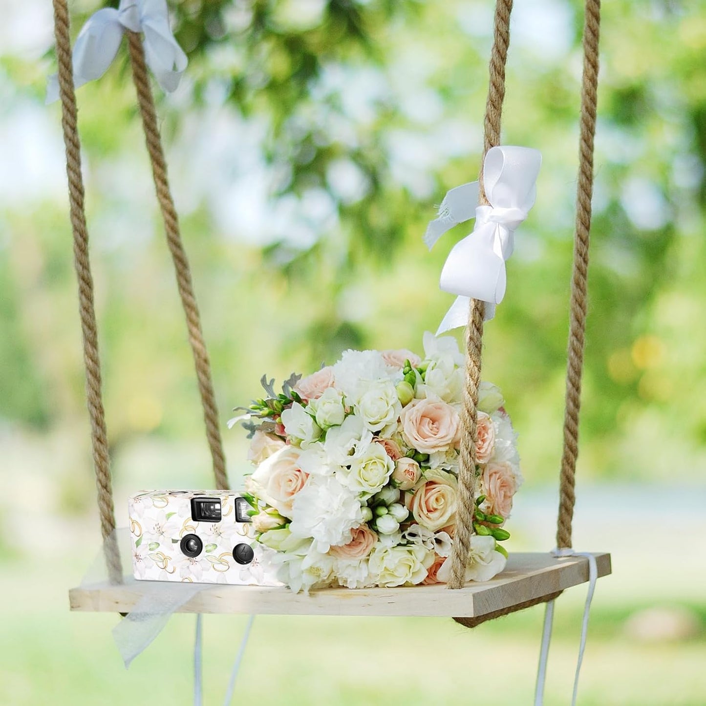 Zhengmy 10 Pack Disposable Camera Bulk for Wedding, 34mm Single Use Camera Bulk with Flash One Time for Gathering Wedding Travel(White Lily,Colorful Film)