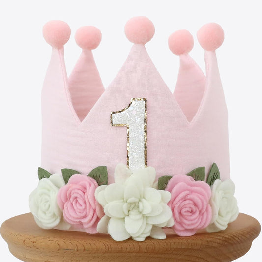 Muslin Crown Hat 1-3 Birthday For Baby Boy Girl Party Decoration Blue Pink Headband