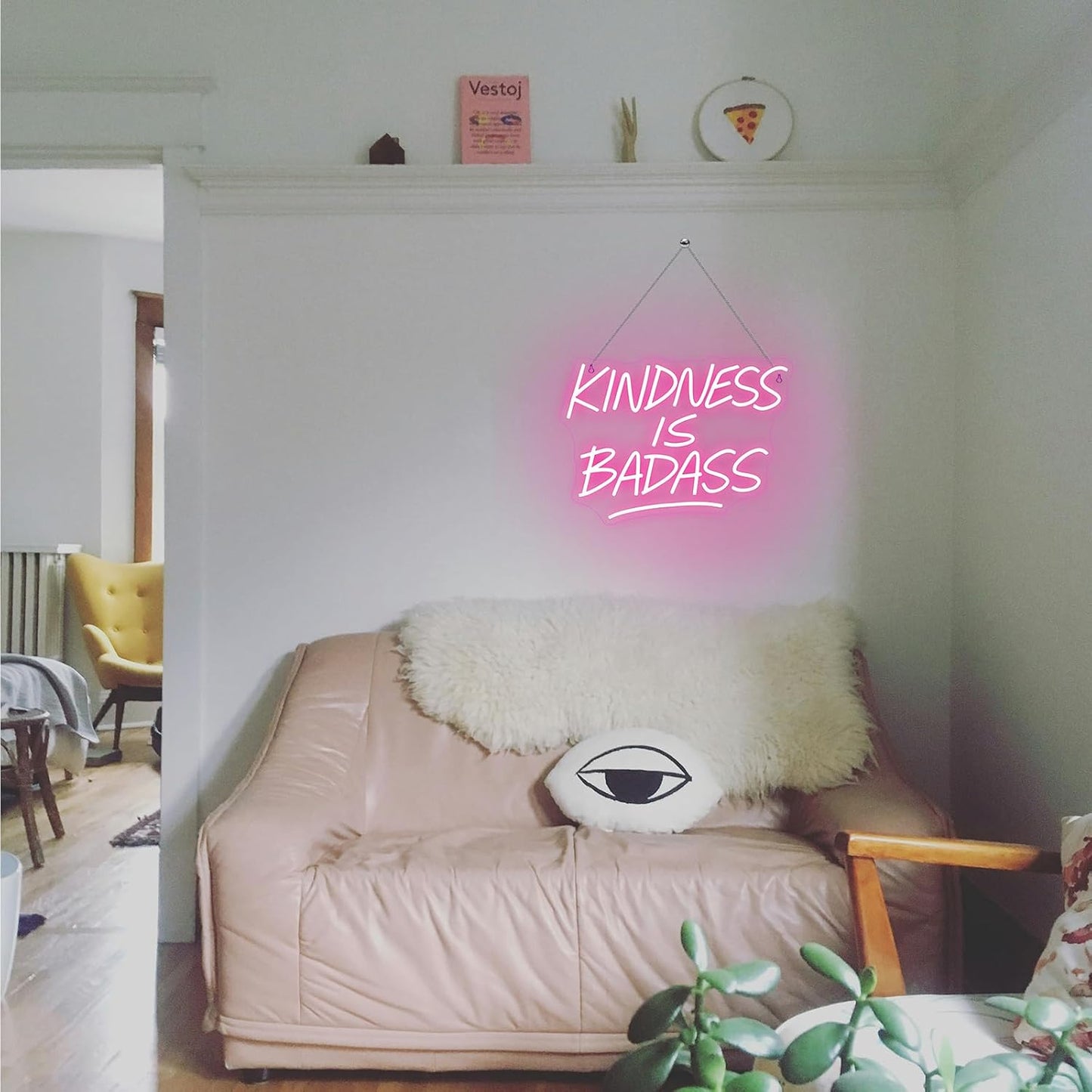 KINDNESS IS BADASS Neon Sign – Pink LED Wall Light, Inspirational Neon Word Sign for Bedroom, Dorm, Living Room, Office & Gift Décor